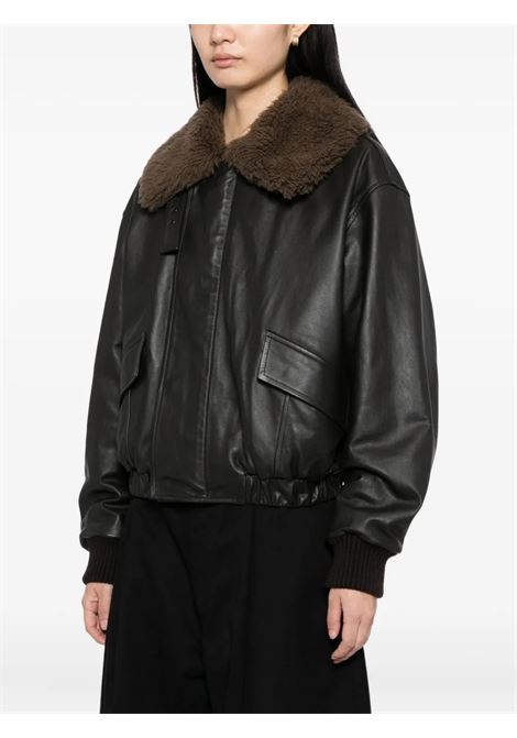 giacca leather blouson shearling collar donna marrone scuro LEMAIRE | OW1043 LL0095BR507